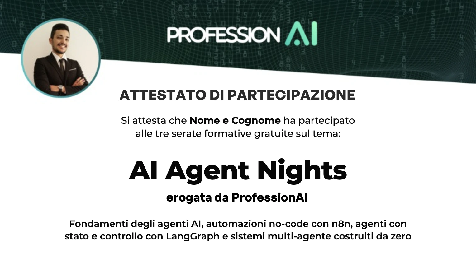 Attestato di partecipazione AI Agent Nights
